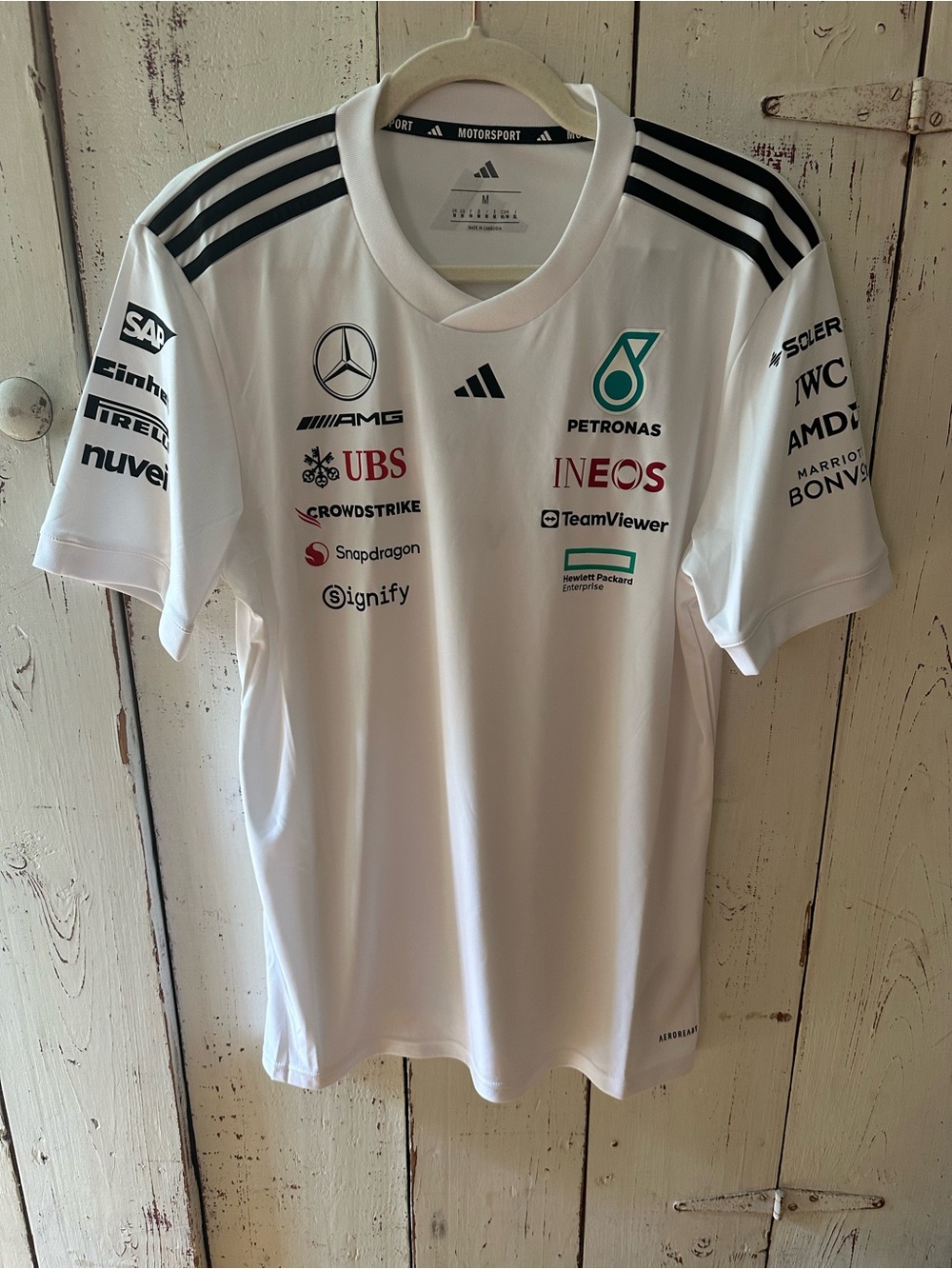 Adidas Mercedes-AMG Petronas F1 White Jersey. BNWT. Men’s size medium